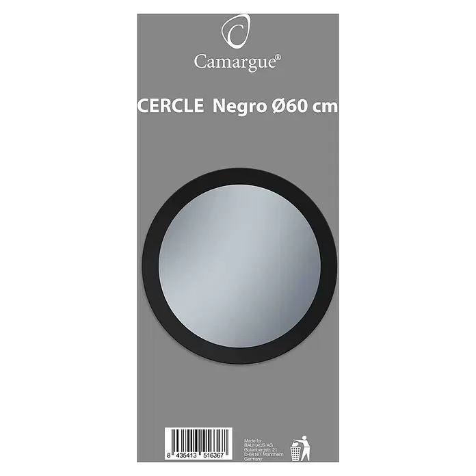Camargue Espejo redondo serigrafiado Cercle - Diámetro: 60 cm, Negro - Vista frontal