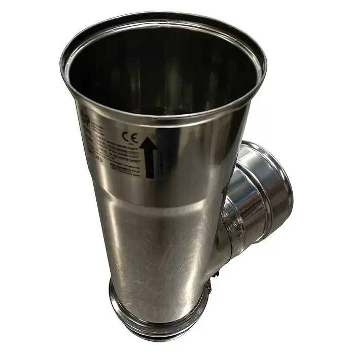 Te para estufas - Diámetro: 80 mm, 90 °, Acero inoxidable - Vista angular