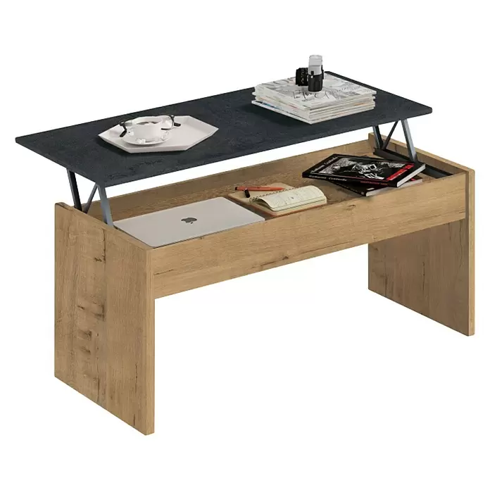 Muebles Pitarch Mesa de centro elevable - L x An x Al: 50 x 100 x 47 cm, Haya, Negro - Vista angular