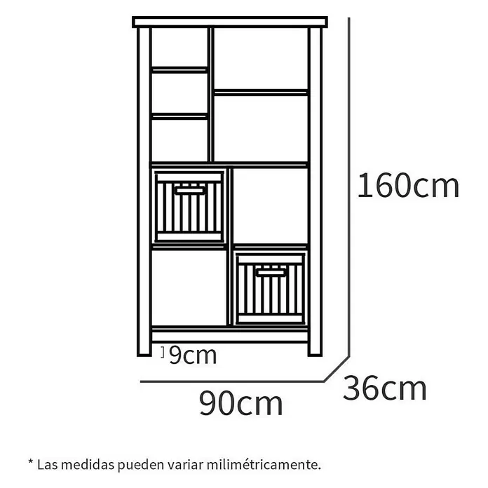 Muebles Pitarch Estantería de madera Artik - An x Al: 90 x 160 cm, Melamina, Pino/Roble cambrian - Dibujo técnico