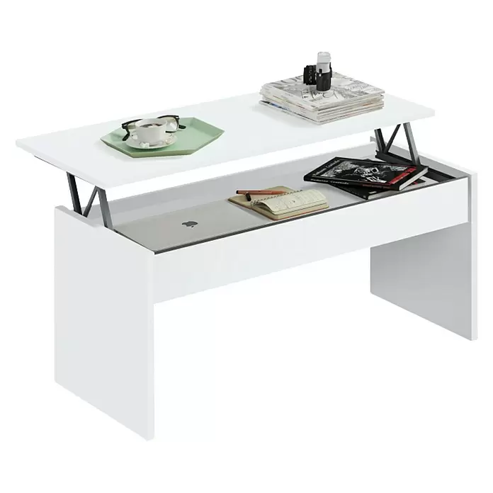 Muebles Pitarch Mesa de centro elevable - L x An x Al: 50 x 100 x 47 cm, Blanco - Vista angular