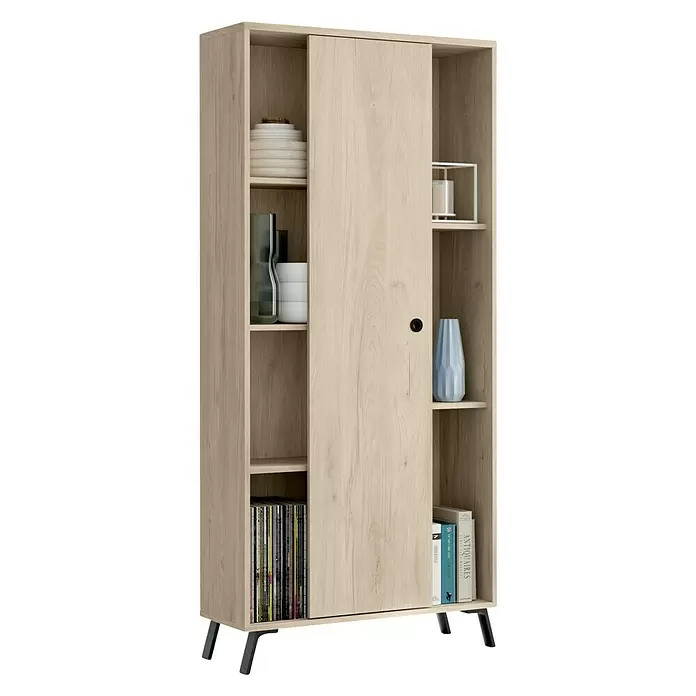 Muebles Pitarch Estantería de madera Kamet - L x An x Al: 33 x 80 x 180 cm, Roble aurora - Vista angular