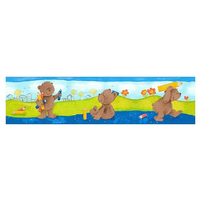 AS Creation Tapetenborte Stick Ups Teddybär auf Wiese - L x B: 5 x 0,13 m - Vorderansicht