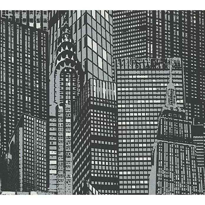 AS Creation Il Decoro Vliestapete Day & Night Manhattan - Schwarz/Silber, Motiv, 10,05 x 0,53 m - Detailaufnahme