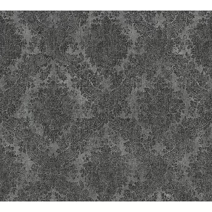 AS Creation Vliestapete Secret Garden Barockornament Schwarz - Schwarz, Ornament, L x B: 10,05 x 0,53 m - Detailaufnahme