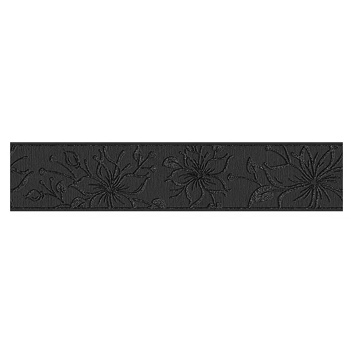 AS Creation Only Borders Tapetenborte Glitter Blüten Schwarz - Schwarz, L x B: 5 x 0,13 m - Vorderansicht