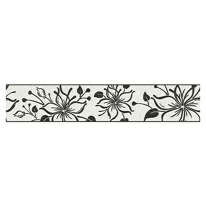 AS Creation Only Borders Tapetenborte Glitter Blüten Schwarz/Weiß - Schwarz/Weiß, L x B: 5 x 0,13 m - Vorderansicht