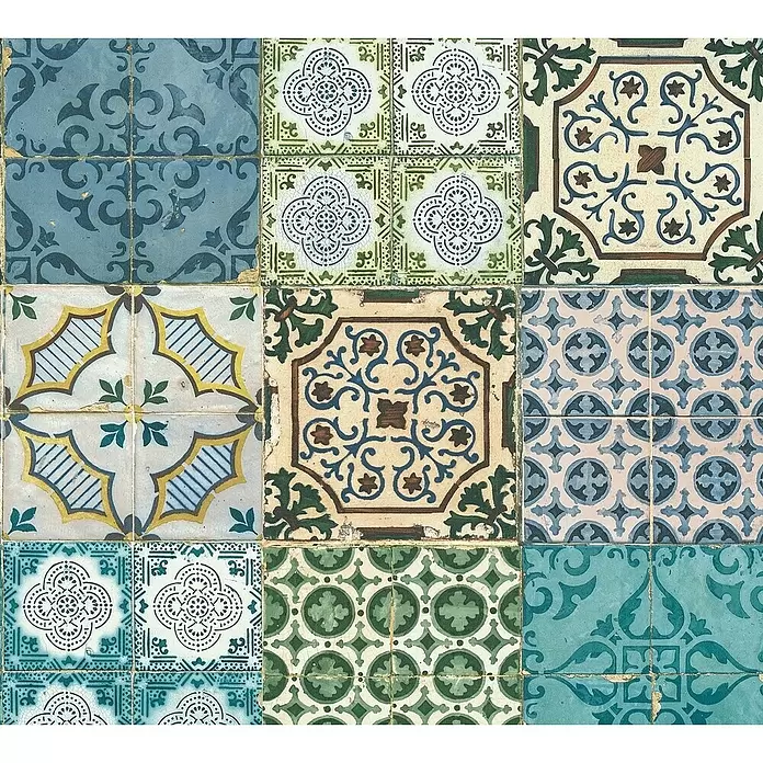 AS Creation Decopanel PopUp - Blau/Grün, Fliesenoptik, L x B: 2,5 x 0,52 m - Detailaufnahme