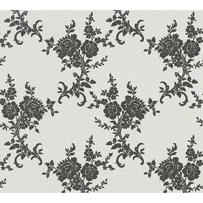 AS Creation Vinyl-Tapete Belle Epoque Blumen Schwarz/Weiß - Schwarz/Weiß, Floral, L x B: 10,05 x 0,53 m - Detailaufnahme
