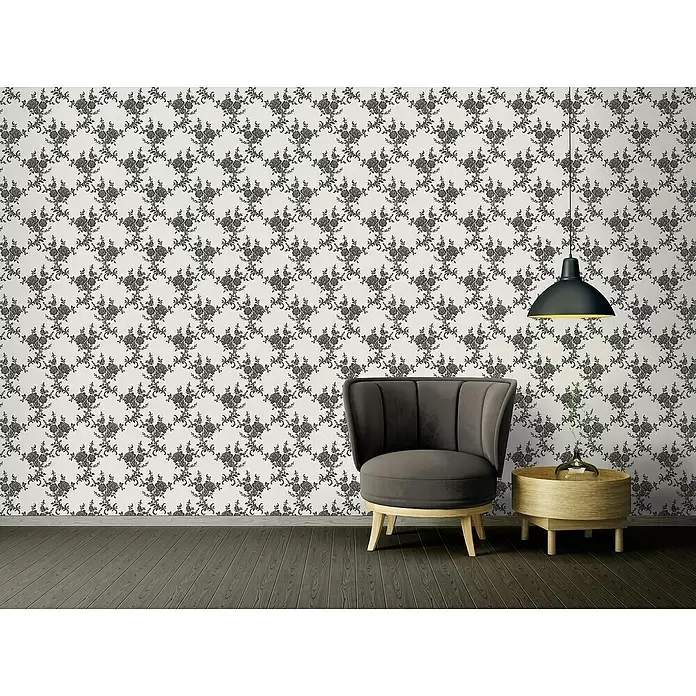 AS Creation Vinyl-Tapete Belle Epoque Blumen Schwarz/Weiß - Schwarz/Weiß, Floral, L x B: 10,05 x 0,53 m - Stimmungsaufnahme