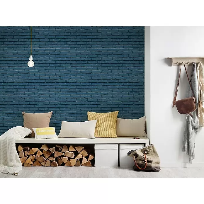 AS Creation Vliestapete Attractive Ziegel - Blau, Steinoptik, L x B: 10,05 x 0,53 m - Stimmungsaufnahme