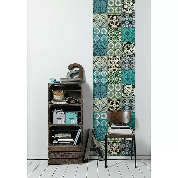 AS Creation Decopanel PopUp - Blau/Grün, Fliesenoptik, L x B: 2,5 x 0,52 m - Stimmungsaufnahme