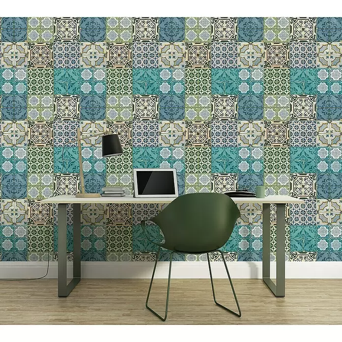 AS Creation Vliestapete Authentic Walls - Blau/Grün, Fliesenoptik, L x B: 10,05 x 0,53 m - Stimmungsaufnahme
