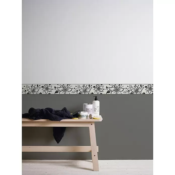AS Creation Only Borders Tapetenborte Glitter Blüten Schwarz/Weiß - Schwarz/Weiß, L x B: 5 x 0,13 m - Stimmungsaufnahme