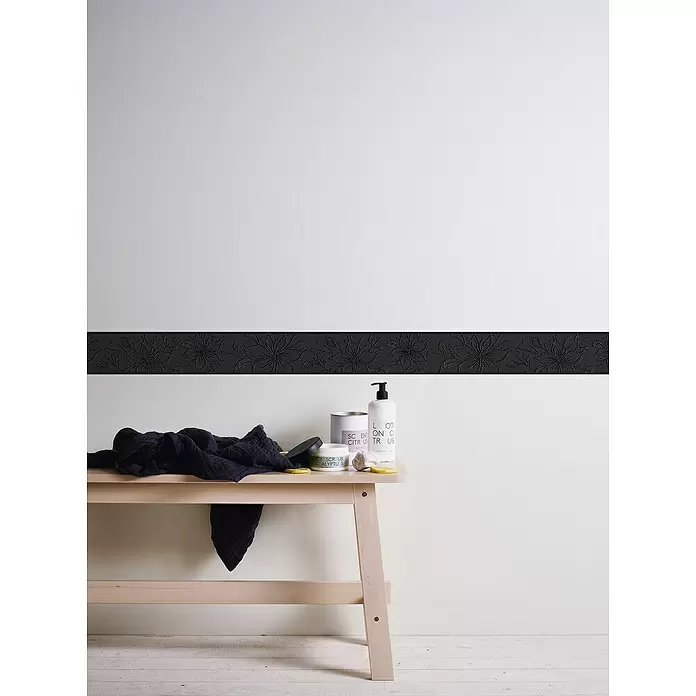 AS Creation Only Borders Tapetenborte Glitter Blüten Schwarz - Schwarz, L x B: 5 x 0,13 m - Stimmungsaufnahme