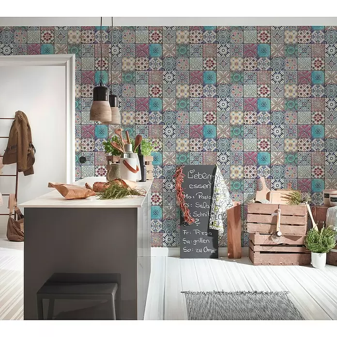 AS Creation Vliestapete Neue Bude 2.0 - Bunt, L x B: 10,05 x 0,53 m, Fliesenoptik - Stimmungsaufnahme
