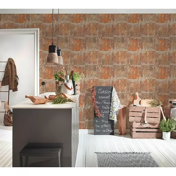 AS Creation Neue Bude 2.0 ED II Vliestapete Neue Bude 2.0 - Braun/Orange, Metalloptik, 10,05 mm x 0,53 m - Stimmungsaufnahme