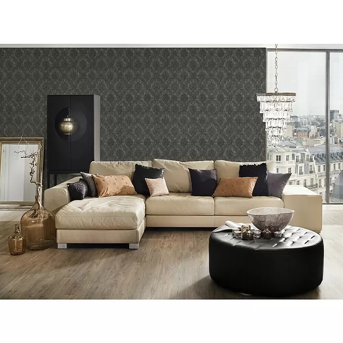 AS Creation Vliestapete Secret Garden Barockornament Schwarz - Schwarz, Ornament, L x B: 10,05 x 0,53 m - Stimmungsaufnahme