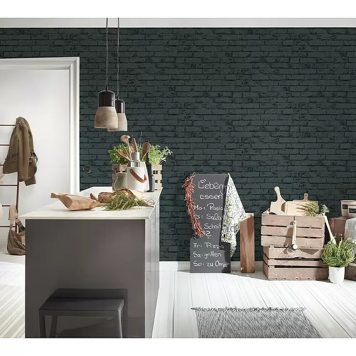 AS Creation Michalsky Vliestapete Bruchstein Schwarz - Schwarz, Steinoptik, L x B: 10,05 x 0,53 m - Stimmungsaufnahme