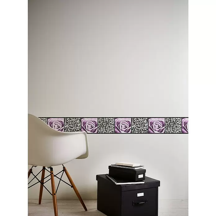 AS Creation Tapetenborte Stick Ups Rose Lila, Schwarze Ranke - Schwarz/Lila, L x B: 5 x 0,13 m - Stimmungsaufnahme