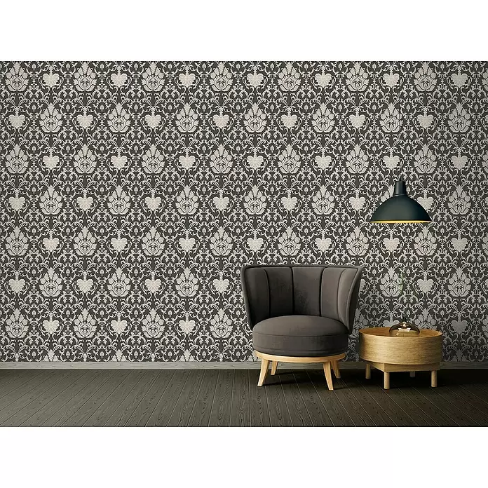 AS Creation Vinyl-Tapete Belle Epoque - Grau/Schwarz, Ornament, L x B: 10,05 x 0,53 m - Stimmungsaufnahme