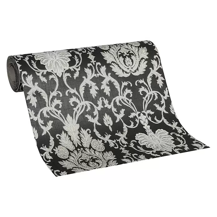 AS Creation Vinyl-Tapete Belle Epoque - Grau/Schwarz, Ornament, L x B: 10,05 x 0,53 m - Diagonale Ansicht