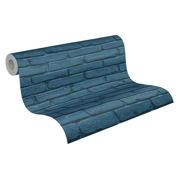 AS Creation Vliestapete Attractive Ziegel - Blau, Steinoptik, L x B: 10,05 x 0,53 m - Diagonale Ansicht