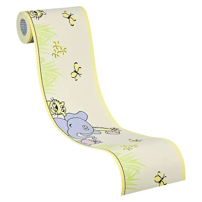 AS Creation Tapetenborte Stick Ups Zootiere Gelb - Bunt, L x B: 5 x 0,13 m - Diagonale Ansicht