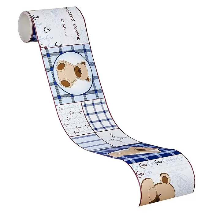 AS Creation Tapetenborte Stick Ups Bärchen Blau - Blau, L x B: 5 x 0,1 m - Diagonale Ansicht