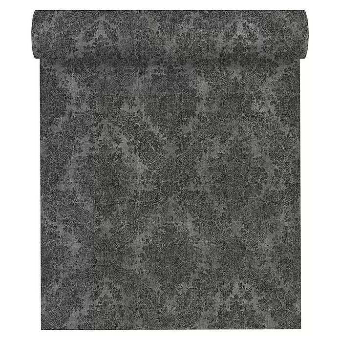 AS Creation Vliestapete Secret Garden Barockornament Schwarz - Schwarz, Ornament, L x B: 10,05 x 0,53 m - Vorderansicht