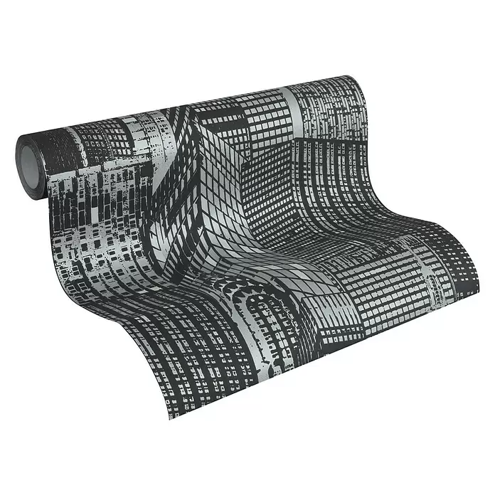 AS Creation Il Decoro Vliestapete Day & Night Manhattan - Schwarz/Silber, Motiv, 10,05 x 0,53 m - Diagonale Ansicht
