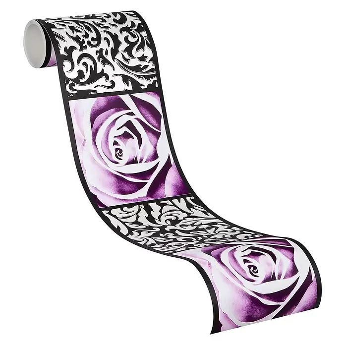 AS Creation Tapetenborte Stick Ups Rose Lila, Schwarze Ranke - Schwarz/Lila, L x B: 5 x 0,13 m - Diagonale Ansicht