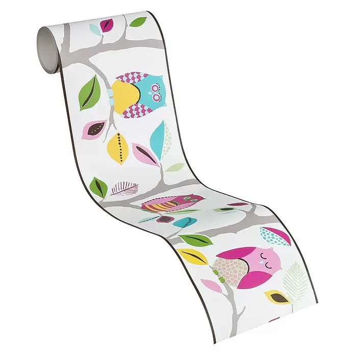 AS Creation Tapetenborte Stick Ups Eulen - Bunt, L x B: 5 x 0,13 m - Diagonale Ansicht