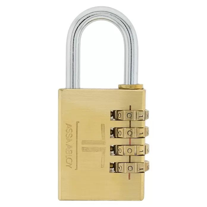 Tesa Assa Abloy Candado con combinación ‎Y150/30/125/1 - An x L: 30 x 71 mm, Latón, Número de dígitos en combinación: 4 ud., Oro - Vista frontal