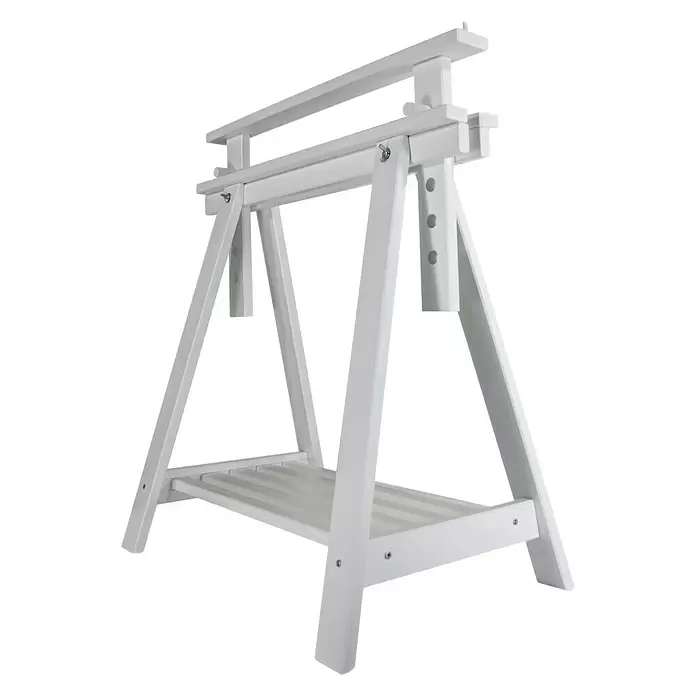 Caballete de madera regulable - Peso máximo admitido: 400 kg con 2 caballetes de madera, Altura: 70 cm, Pino, Blanco - Vista angular