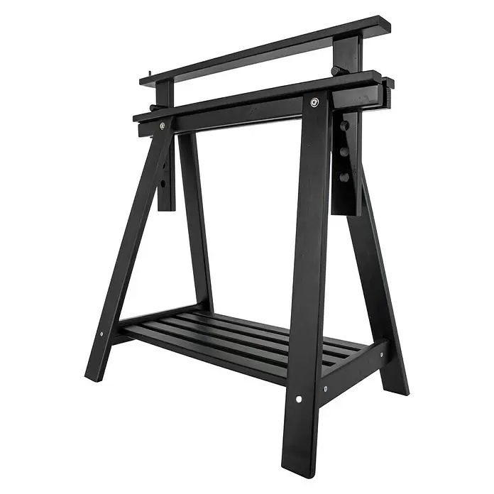 Caballete de madera regulable - Peso máximo admitido: 400 kg con 2 caballetes de madera, Altura: 70 cm, Pino, Negro - Vista angular