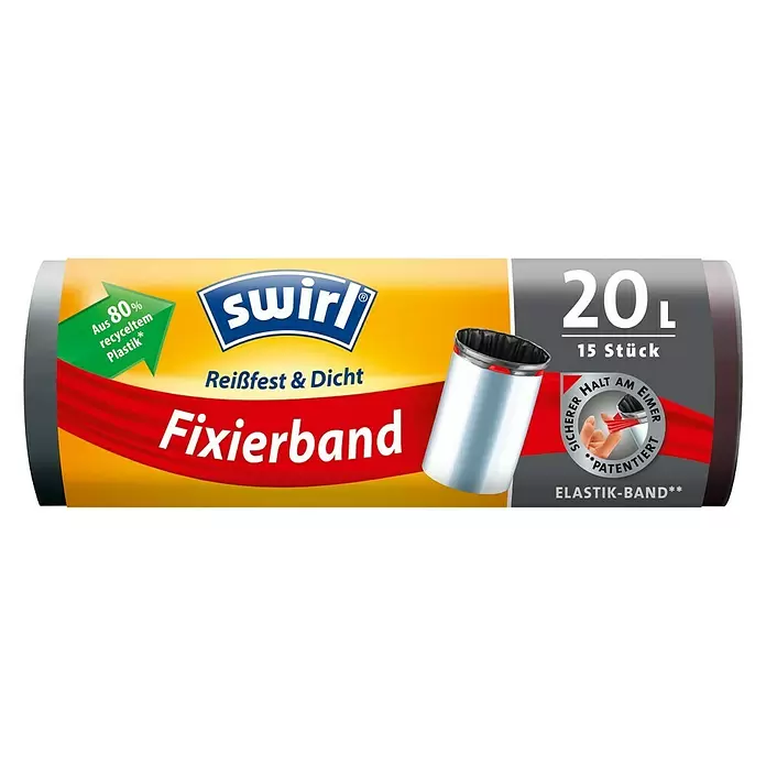 Swirl Müllbeutel Fixierband - 20 l l, 15 Stk., Schwarz - Vorderansicht