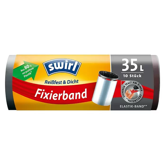 Swirl Müllbeutel Fixierband - 35 l l, 10 Stk., Schwarz - Vorderansicht