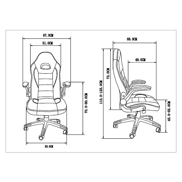 Silla de oficina Victoria - Rojo/Negro, Reposacabezas - Dibujo técnico