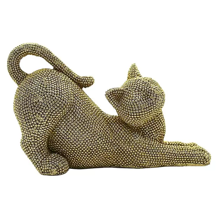 Dekofigur Katze - B x H: 12 x 19 cm, Gold - Vorderansicht