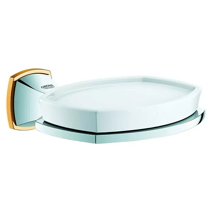 Grohe Grandera Seifenschale - Mit Halterung, Metall, Chrom, Gold - Diagonale Ansicht