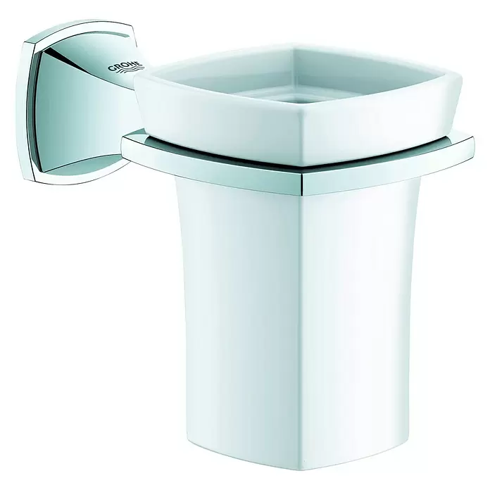 Grohe Grandera Zahnputzbecher - Mit Halterung, Metall, Chrom - Diagonale Ansicht
