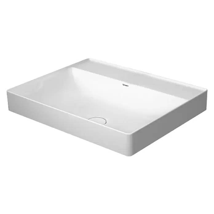 Duravit DuraSquare Aufsatzwaschbecken - 60 x 47 cm, Mit schmutzabweisender Glasur, Hahnloch: Ohne, Ohne Überlauf, Weiß - Diagonale Ansicht