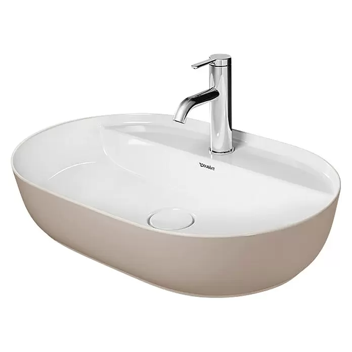 Duravit Luv Aufsatzwaschbecken - 60 x 40 cm, Mit schmutzabweisender Glasur, Hahnloch: Mitte, Ohne Überlauf, Weiß/Sand Seidenmatt - Diagonale Ansicht