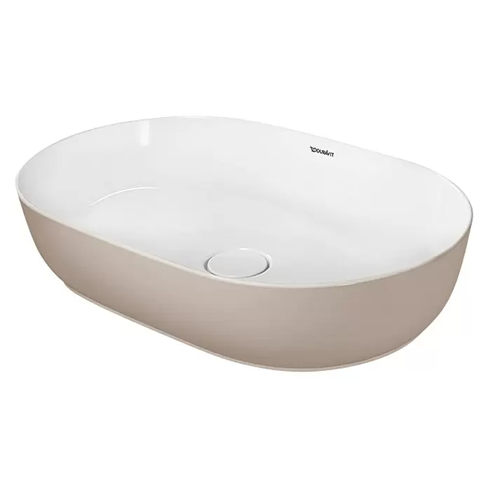 Duravit Luv Aufsatzwaschbecken - 80 x 40 cm, Mit schmutzabweisender Glasur, Hahnloch: Ohne, Ohne Überlauf, Weiß/Sand Seidenmatt - Diagonale Ansicht