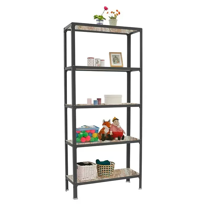 Simonrack Homeclick Estantería metálica Wood - L x An x Al: 30 x 80 x 180 cm, Capacidad de carga: 120 kg/balda, Número de baldas: 5 ud., Gris antracita - Vista angular