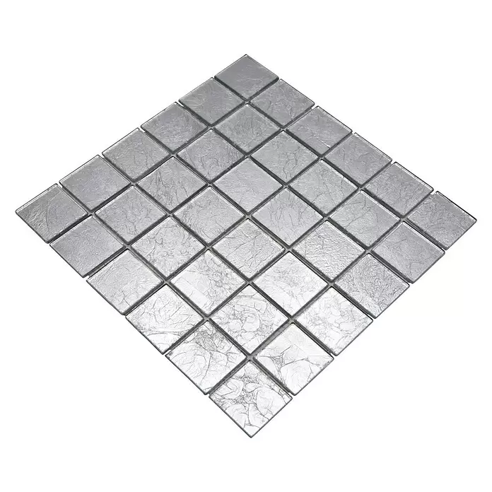 Mozaïektegel vierkant glas Uni CM 4SB21 - 30 x 30 cm, Zilver, Glanzend - Diagonaal zicht