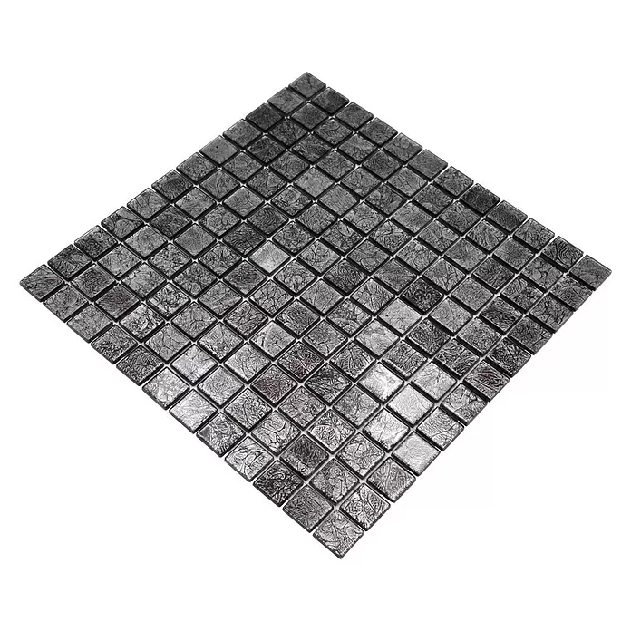 Mozaïektegel vierkant glas Uni CM 4BL12 - 30 x 30 cm, Zwart, Glanzend - Diagonaal zicht