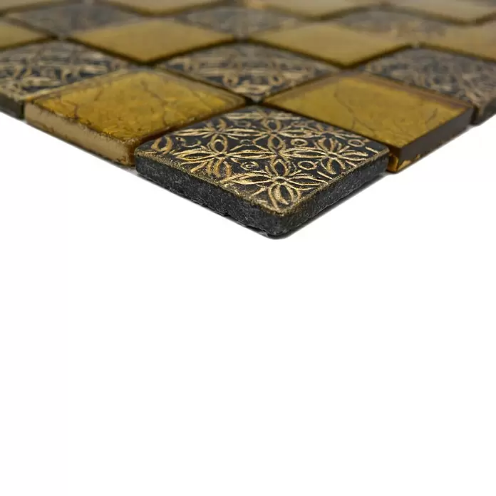 Mozaïektegel vierant glas Mix XCM 8OP7 - 30 x 30 cm, Goud, Glanzend - Close-up
