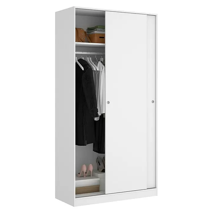 Armario para ropa con puertas correderas Slide - L x An x Al: 50 x 100 x 204 cm, Blanco - Vista angular